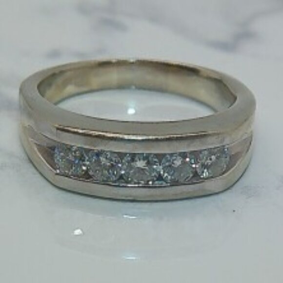 14kt White Gold Polished 1Cart5-Stone Natural Round Diamond Man’s Ring Size 12
